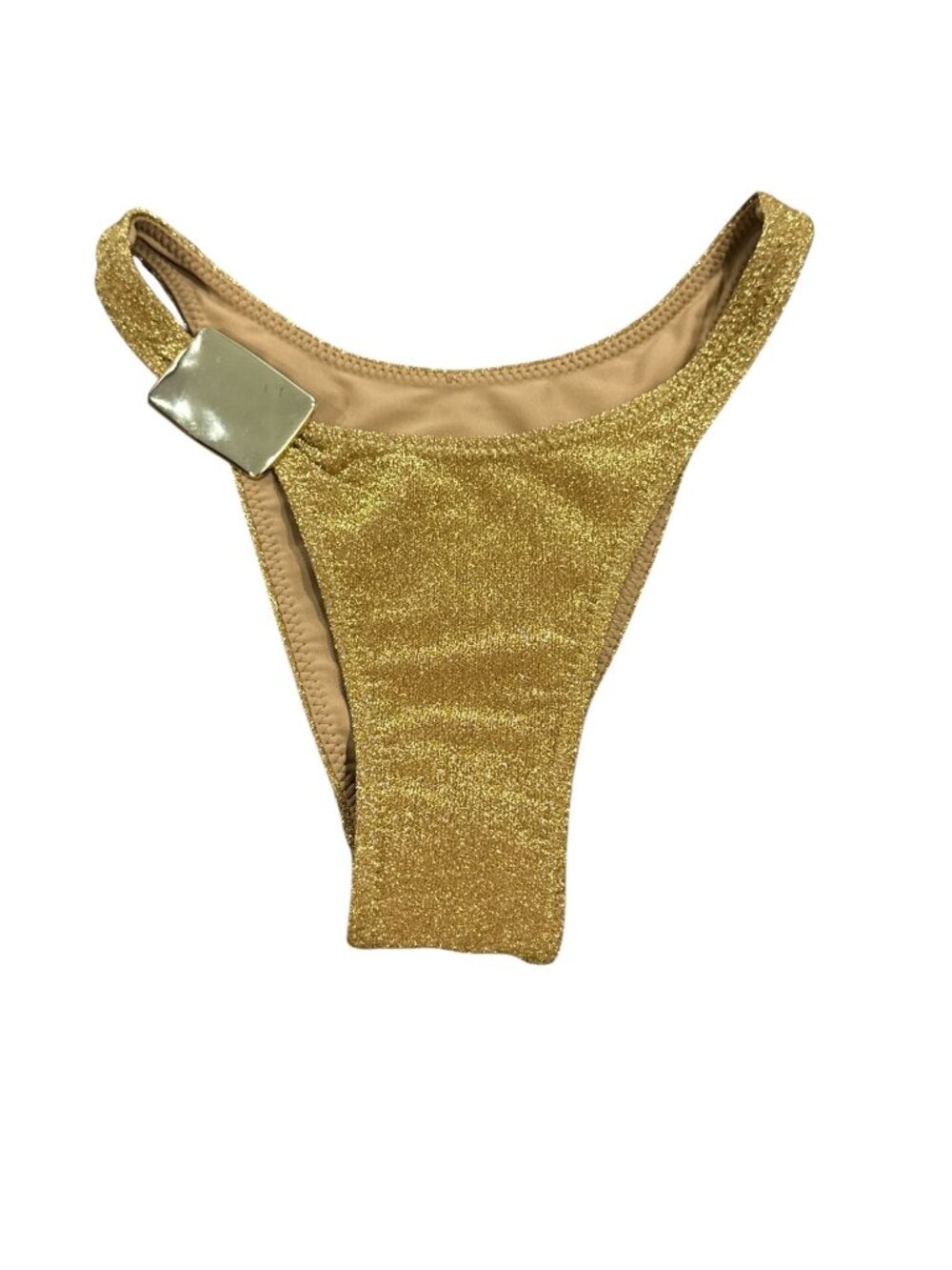 Gold Glitter Bikini Bottom With Side Buckle - Size XS - SAME Swimwear